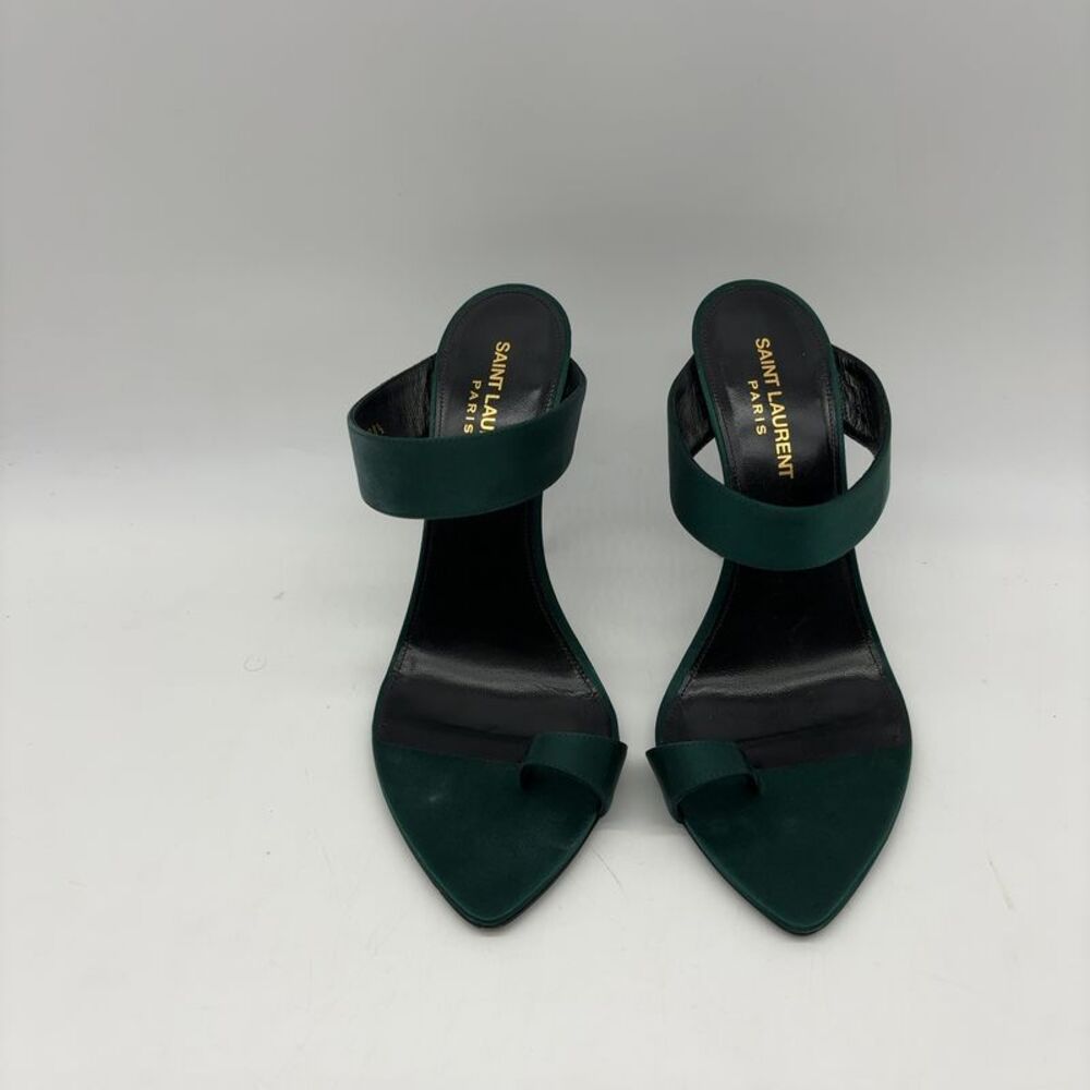 Saint Laurent Satin Ankle-Strap Pointed Toe Heels